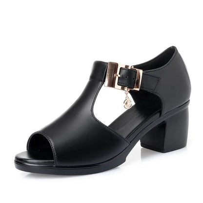 AIYUQI Frauen Sandalen Aus Echtem Leder 2024 Sommer Mode Stil Frau Sandalen Feste Beiläufige Prägnante Dame Med Ferse Schuhe Sandalen
