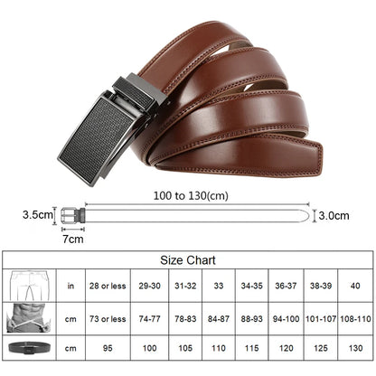 Herren-Gürtel Aus Echtem Leder Mit Automatischer Schnalle Braun 130 cm Länge 3,0 cm Breite
