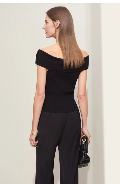 Damen Strickpullover im minimalistischen Stil mit schickem Slash Neck Design