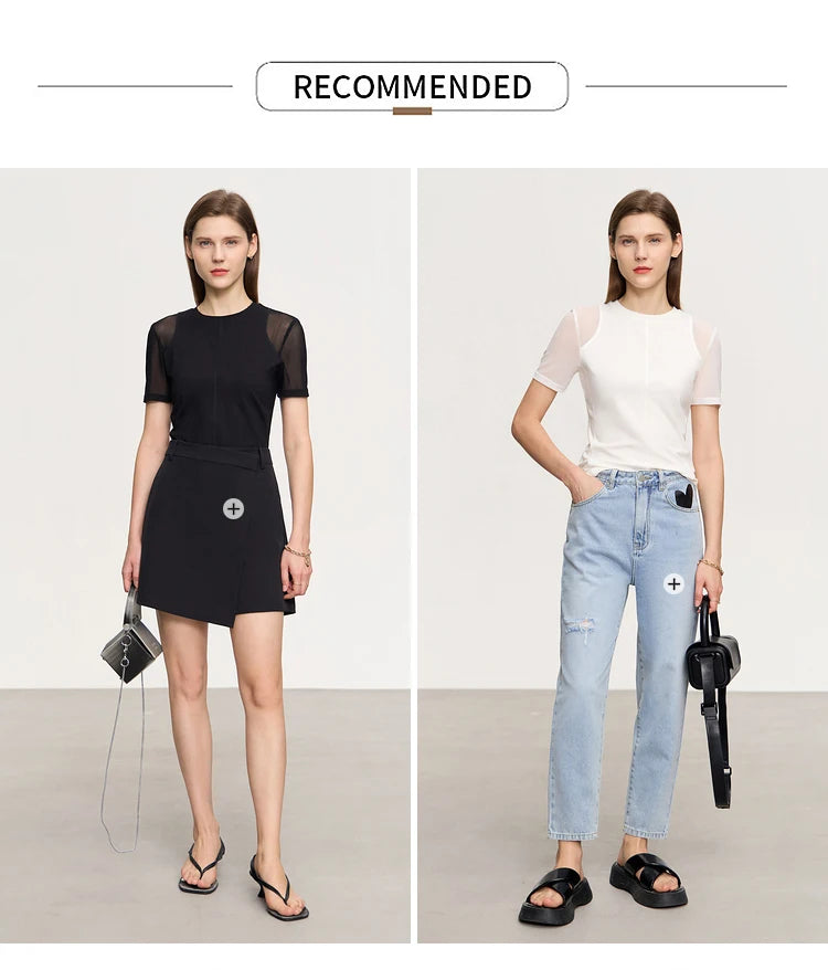 Damen T-Shirt aus mercerisierter Baumwolle mit kurzen Ärmeln im minimalistischen Stil
