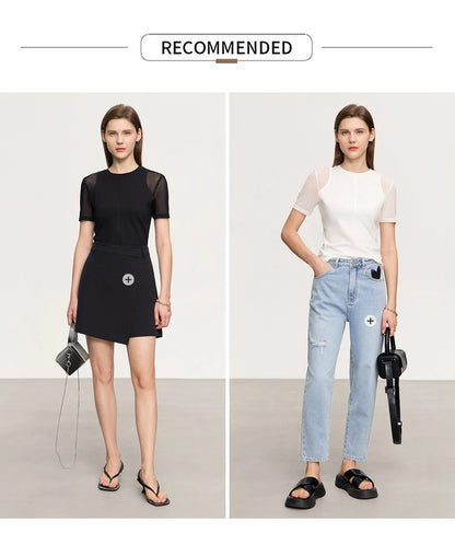 Damen T-Shirt aus mercerisierter Baumwolle mit kurzen Ärmeln im minimalistischen Stil