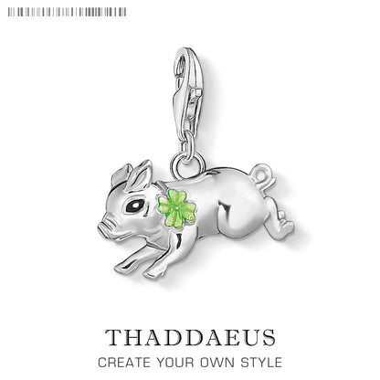 Damen-Charm-Anhänger Schweinchen Kleeblatt Glück II aus Sterlingsilber