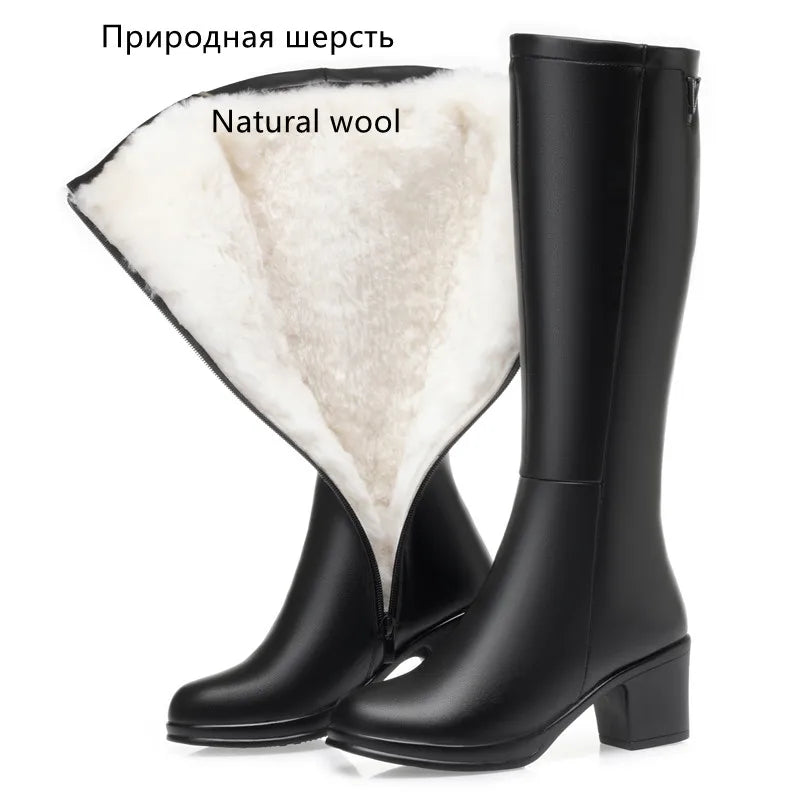 AIYUQI  Women Knight Boots Genuine Leather 2025 New Wool Warm Women Winter Boots Round Toe High Heels Fashion Women Long Boots