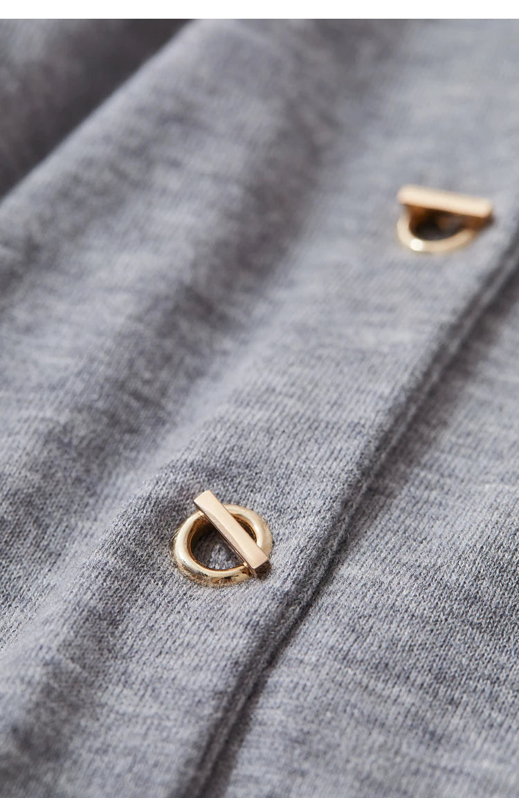 Damen-Strickjacke Rundhals Wolle Metallknopf dünn Büro Herbst