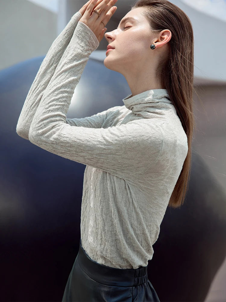 Damen-Rollkragenpullover Wolle Slim einfarbig Büro Winter