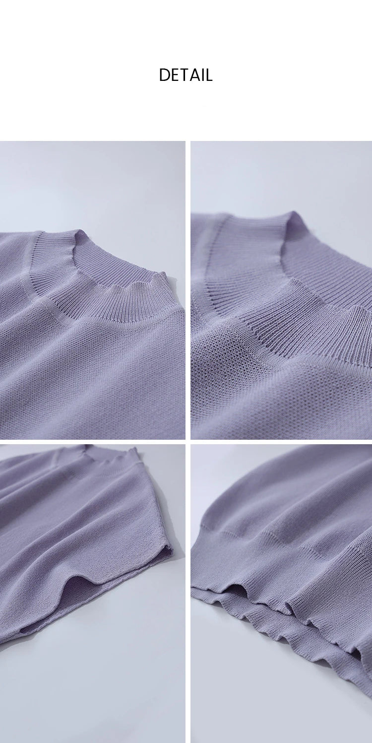 Detailansicht: Kurzer Strickpullover mit Stehkragen, gerippter Rand, kurze Ärmel