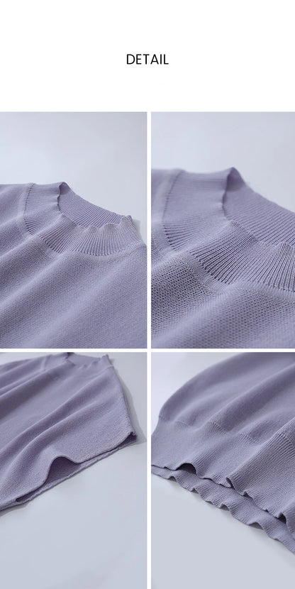 Detailansicht: Kurzer Strickpullover mit Stehkragen, gerippter Rand, kurze Ärmel