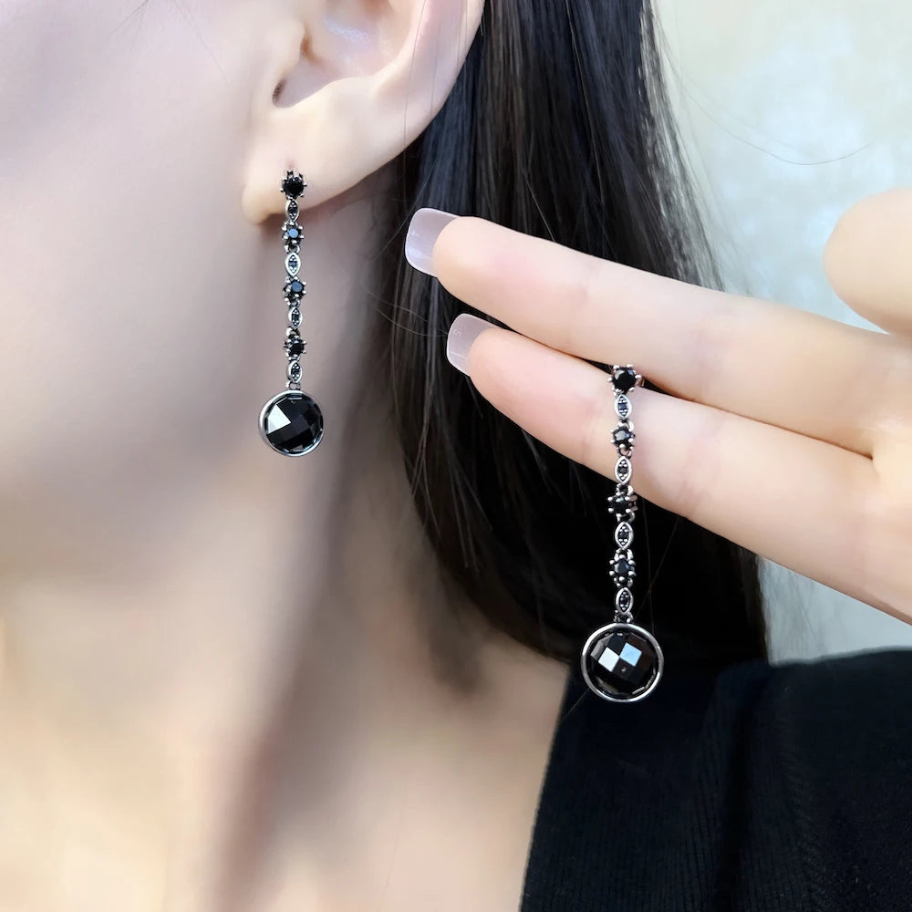 Damen-Tropfenohrringe schwarzer Stern Karma Bohemia aus Sterlingsilber