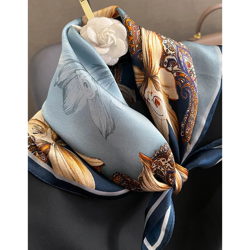 Damen Seidensatin Schal quadratisch Blumenprint Kopftuch Bandana Hijab Geschenk B