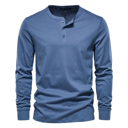 Herren Langarm T-Shirt mit Button-Down-Henley-Kragen aus hochwertiger Baumwolle