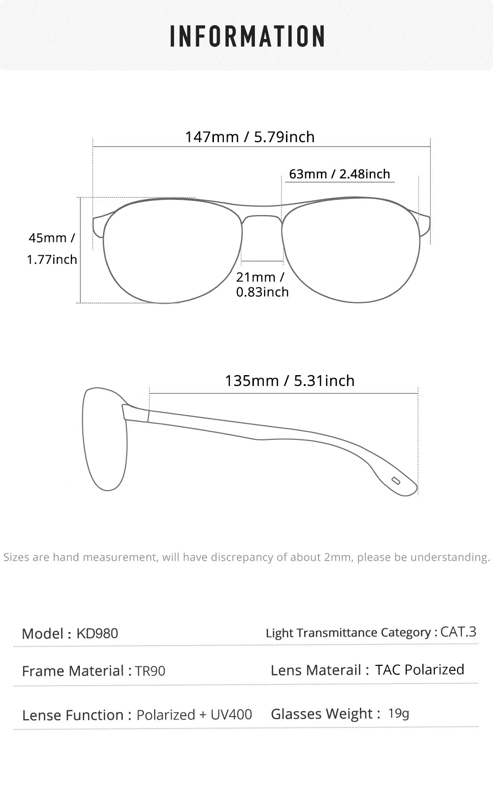 Sonnenbrille Sport TR90 ultraleicht polarisiert 63mm Herren