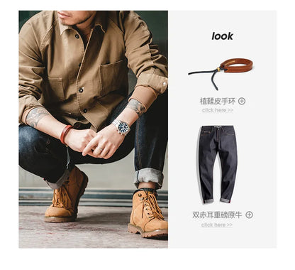 Herren Mantel aus schwerem Twill mit vier Taschen im Khaki-Farbton