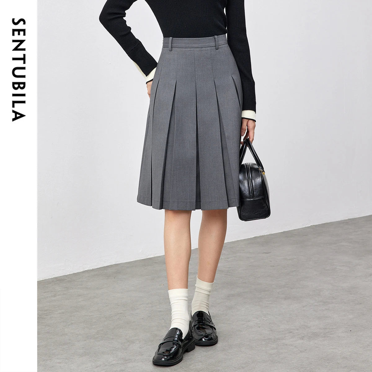 Damen Grauer Faltenrock im Adrette Stil für Frühling und Sommer