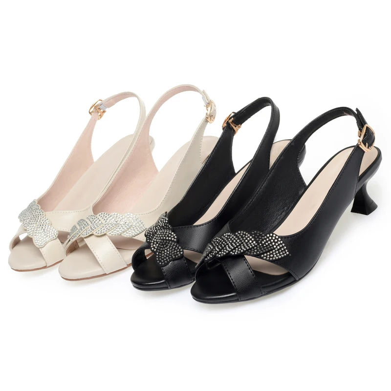 Damen Leder Sandalen Fischmaul Mode