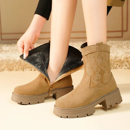 AIYUQI Western Cowboy Boots Women 2025 New Genuine Leather Winter Shoes Boots Women Short Tube Fashion Women's Snow Boots