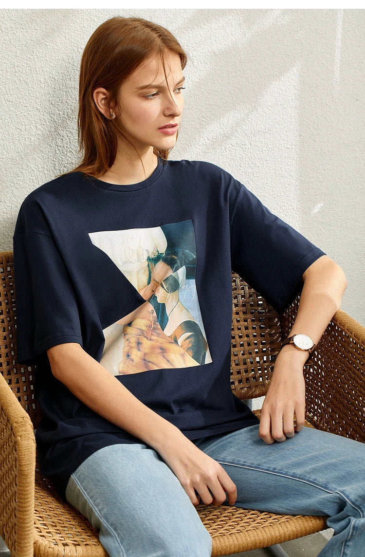Damen T-Shirt im minimalistischen Sommer-Stil mit lässigem Patchwork-Design