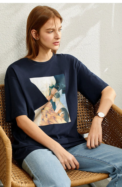 Damen T-Shirt im minimalistischen Sommer-Stil mit lässigem Patchwork-Design