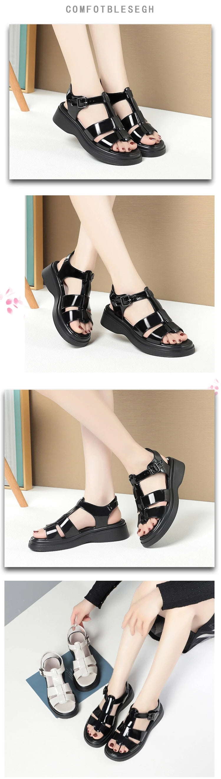 AIYUQI Frauen Sandalen Sommer 2025, Neue Echtes Leder Keil Frauen Sandalen Offene spitze Römischen Sandalen Frauen