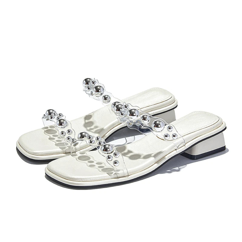 AIYUQI Damen Slippers PVC Square Toe Pearl One-Strap
