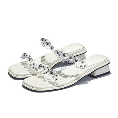 AIYUQI Damen Slippers PVC Square Toe Pearl One-Strap