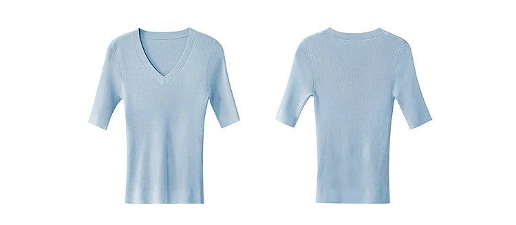 Damen V-Ausschnitt Pullover Viskose Halbarm Slim Büro Sommer