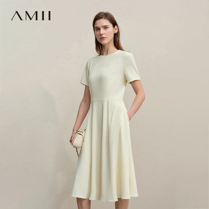 Elegantes Damenkleid Mit Taschen Aus Chiffon Tailliert Für Berufstätige