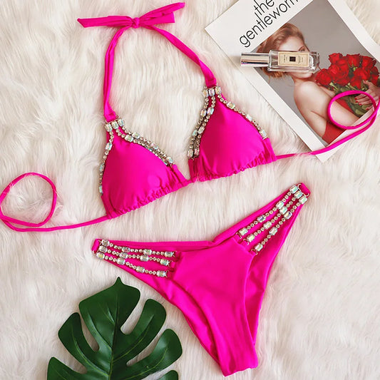 Schwarzes Bikini-Set mit Blumenmuster und Push-up-Effekt – verführerische Bademode für Strand und Pool