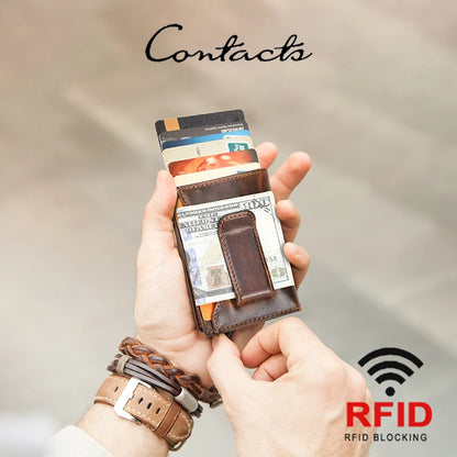 Leder-Kartenetui CONTACT'S in Coffee mit Kartenfächern und RFID-Schutz