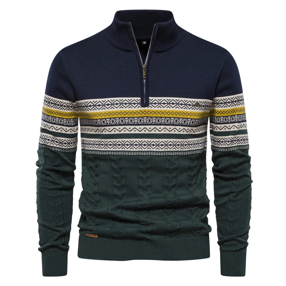 Herrenpullover aus Baumwolle mit Rundhalsausschnitt und Streifenmuster – Hochwertiger Strick für Herbst und Winter