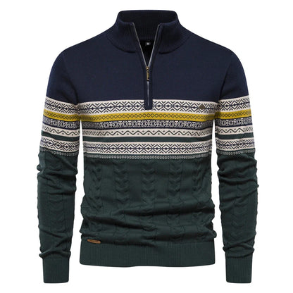 Herrenpullover aus Baumwolle mit Rundhalsausschnitt und Streifenmuster – Hochwertiger Strick für Herbst und Winter
