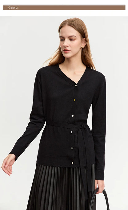 Damen-Strickjacke V-Ausschnitt chinesischer Stil Gürtel Langarm Herbst