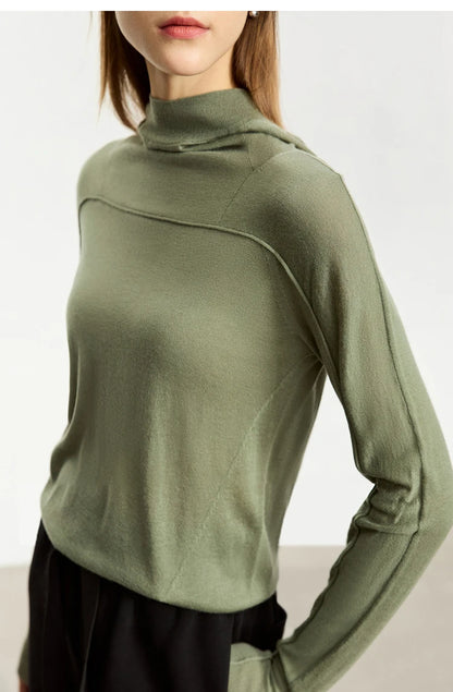 Damen-Kapuzenpullover Wolle Slim Stehkragen-Splicing Büro Herbst-Winter