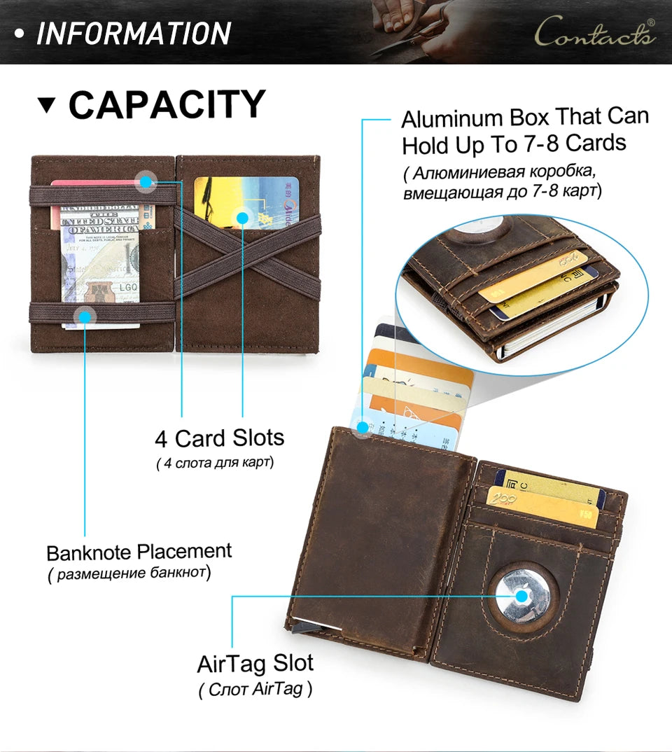 Herren Echtleder Geldbörse Vintage RFID Airtag Fach Aluminium Kartenhalter Business