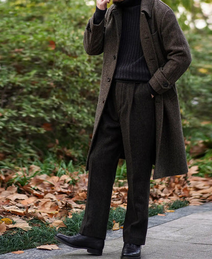 Herren Mantel im Vintage-Stil aus Fischgräten-Tweed für elegante Anlässe