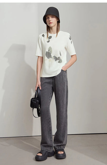 Damen T-Shirt im lässigen Stil mit floralem Print und Rundhalsausschnitt