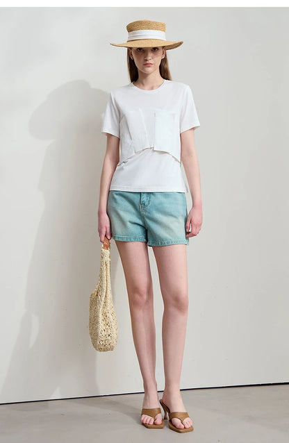 Damen T-Shirt im minimalistischen Stil mit lässigem Komfort und geradem Spleißen