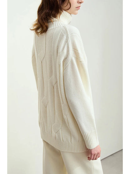 Damen-Rollkragenpullover locker Wolle-Mix lang Winter