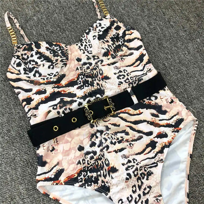 Damen-Badeanzug Rippe Gürtel High-Cut Bodysuit einteilig