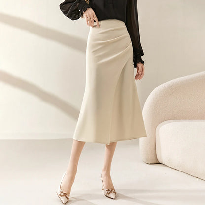 Damen Geraffter Etuirock mit Schlitz im eleganten A-Linien-Stil für das Büro