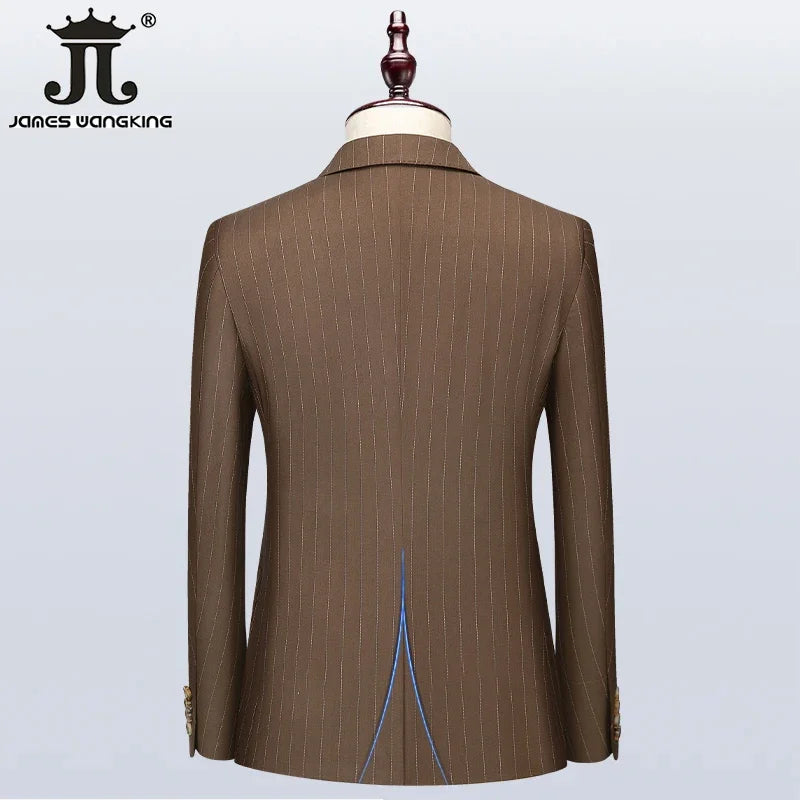 Klassischer 3-teiliger Anzug: Gestreiftes Business-Outfit für Hochzeiten und Events, Slim Fit, S-5XL