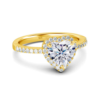 Damen-Herz-Ring Aus 925er Silber Mit 1ct Moissanit Und Zertifiziertem Schmuckstück