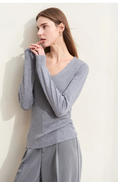 Damen V-Ausschnitt Pullover Wolle-Seide Slim Pendler Herbst