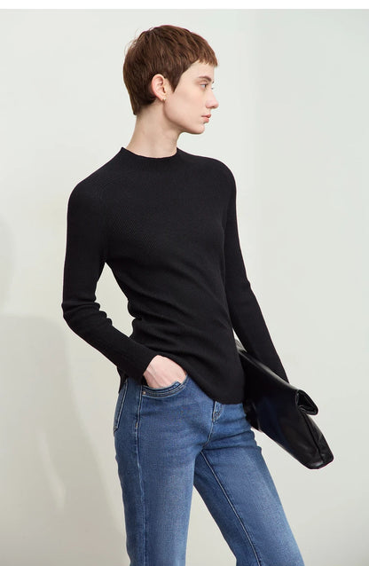 Damen-Halbrollkragen-Pullover Slim Raglan Wolle-Mix Herbst-Winter