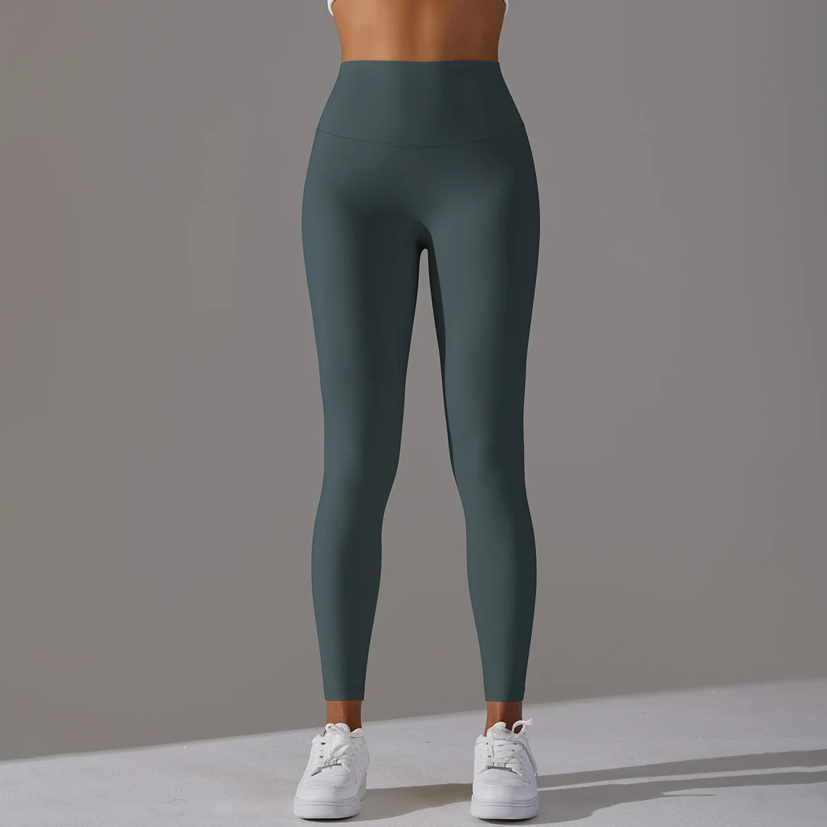 Nahtlose Yogahose mit hohem Bund, dunkelgrünblau, enganliegend bis zum Knöchel