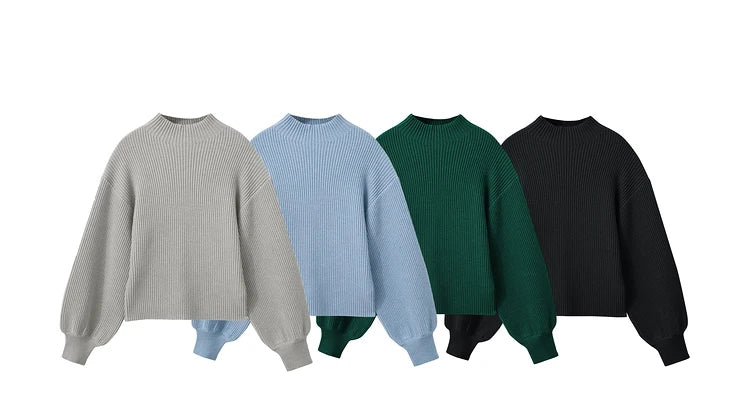Wollpullover im 4er-Set: grau, hellblau, dunkelgrün, schwarz, jeweils mit Stehkragen