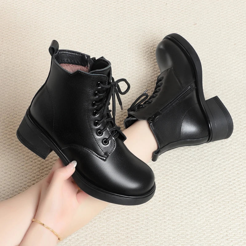 AIYUQI Women Marton Boots Winter 2025 New Genuine Leather Large Size Women Snow Boots Anti-Slip Women Motorcycle Boots