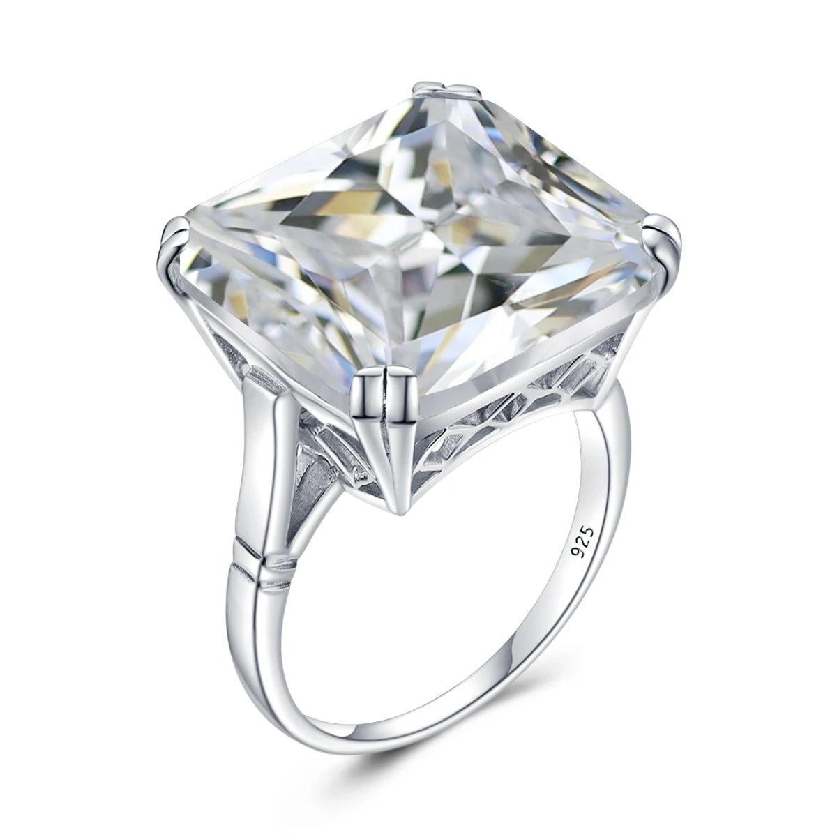 Damen-Ring aus Silber 925 mit Großem Quadratischem Citrin-Stein im Signet-Stil für Hochzeit und Festliche Anlässe