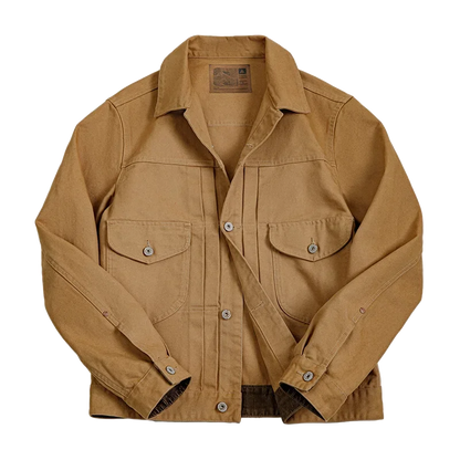 Herren Jeansjacke Vintage schwere Canvas Rancherjacken mit Kragen und Taschen