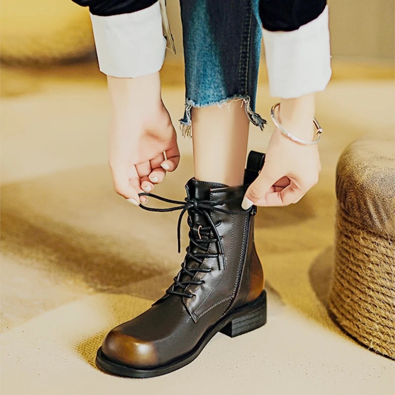 Damen Stiefeletten im Retro-Stil mit rutschfester Sohle und niedrigem Absatz