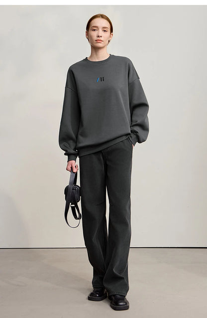 Damen-Rundhals-Sweatshirt Stickerei Kunstfell warm locker Winter